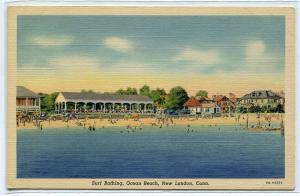 Surf Bathing Ocean Beach New London Connecticut 1940s postcard