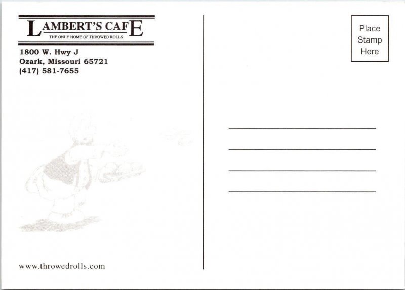 2~4X6 Postcards Ozark, MO Missouri  LAMBERT'S CAFE & ADVERTISING Throwed Rolls