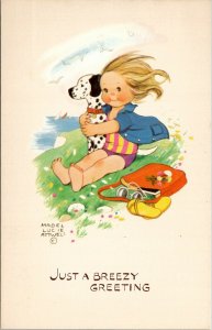 Artist Mabel Lucie Attwell Child with Dalmatian Dog Breezy Greeting Postcard W8