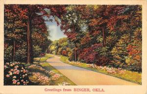 Binger Oklahoma Scenic Roadway Greeting Antique Postcard K78033