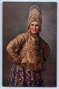Russia Postcard Young Russian Girl in Russian Costume c1930's Vintage