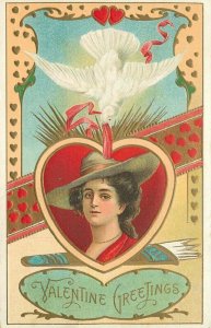 Artist impression Bird Woman hat Valentine Greeting 1914 Postcard 21-1273