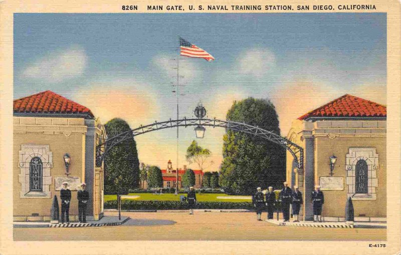 Main Gate US Naval Training Station San Diego California 1941 linen postcard