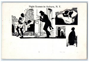 c1920's Night Scenes Parenting Couple Multiple Event Auburn New York NY Postcard 