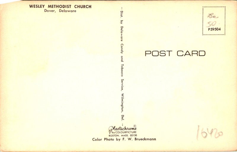 Dover DE Wesley Methodist Church Postcard unused (16420)