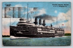 Steamer Greater Detroit D&C Lake Lines 1943 Linen Postcard Niagara Falls NY