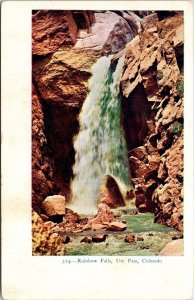 Scenic Rainbow Falls Ute Pass Colorado Waterfall Cliffs River  UDB Postcard 