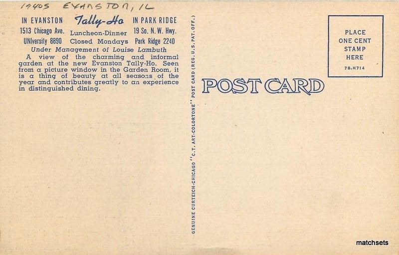 1940s Tally Ho Restaurant Evanston Illinois linen Teich postcard 5420 ...