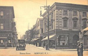 Newport RI Thames Street Store Fronts Old Car Albertype Publisher Postcard