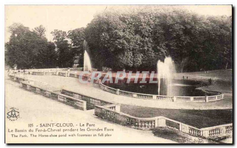 Postcard Old Saint Cloud Le Parc Le Bassin Du Fer A Cheval During Grandes Eaux