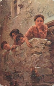 The Little Curious Ones by Adda Cabane fine art postcard 1918