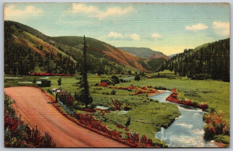 Vtg New Mexico NM Red River Valleyn 1940s Scenic View Old Linen Postcard