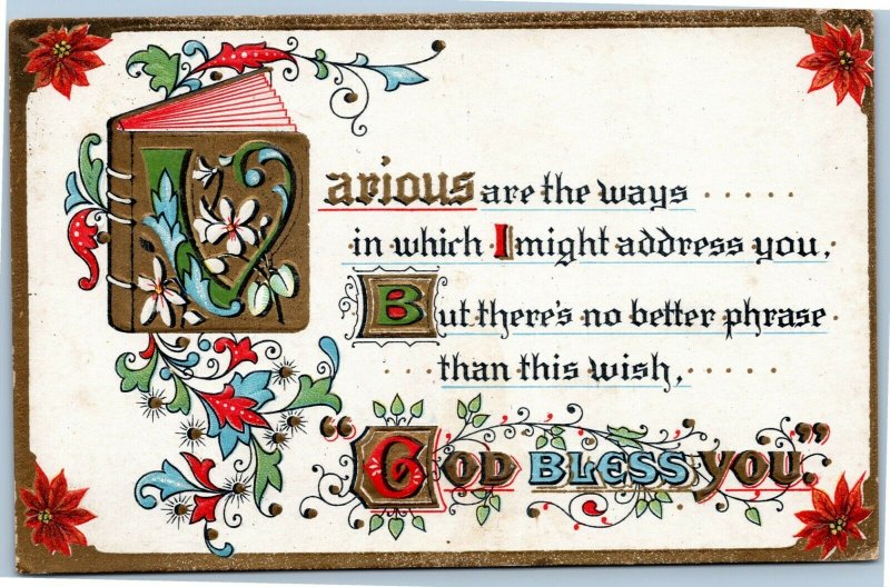 God Bless you - embossed antique  postcard L&E series 2274