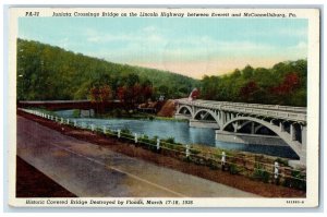 1953 Juniata Crossing Bridge Lincoln Highway Road Everett Pennsylvania Postcard