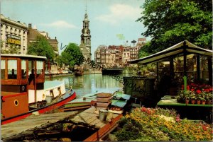 Floating Flower Market of Singel near the Mint-Tower Amsterdam Postcard PC263