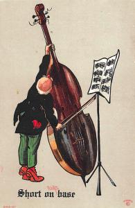 R. Lillo Signed Short on Base Fiddle Musical instrument Comical Postcard