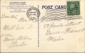 Colma CA Motorville Court Route 101 Postcard