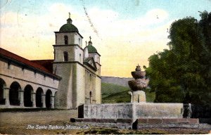 Santa Barbara, California -Fountain in front of the Santa Barbara Mission -1910