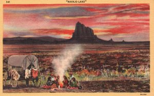 Vintage Postcard 1930's Sunset In Navajo The Land Enchantment Indian Reservation