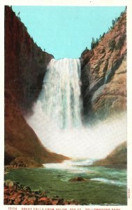 Vintage Postcard Great Falls From Below Yellowstone National Park Wyoming WY