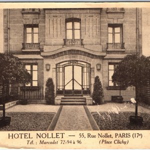 c1930s Paris, France Hotel Nollet Advertising Postcard Stone Place Clichy A121