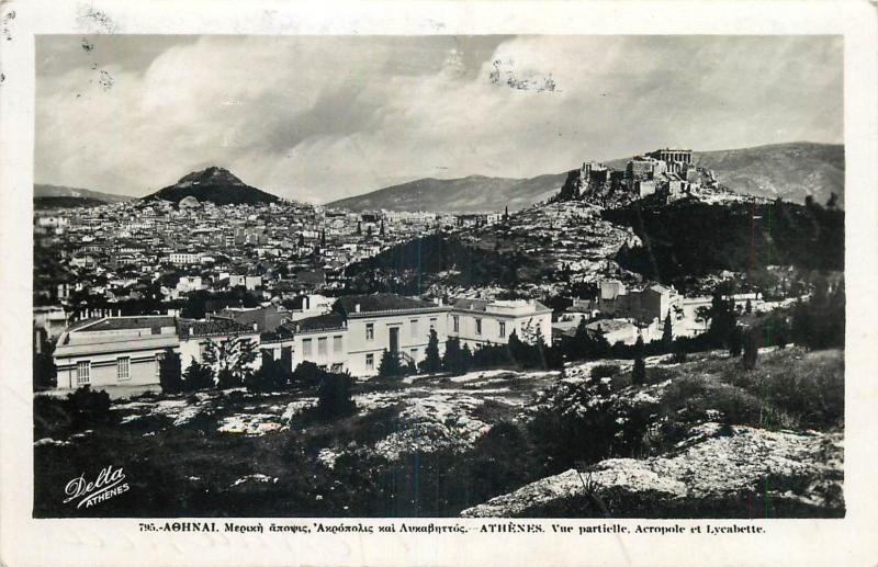 Athens Greece 1939 Delta photo postcard partial view Acropolis 