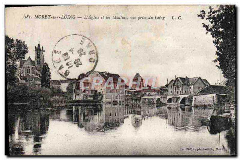 Old Postcard Moret Sur Loing L & # 39Eglise And The Mills Vue Prize Du Loing