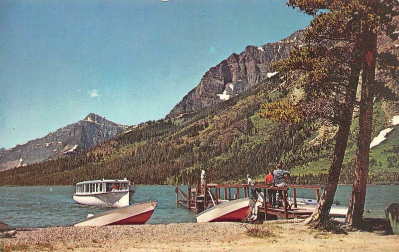 MT, Montana BOAT LAUNCH & DOCK~TWO MEDICINE LAKE Mt Sinopah *2* Chrome Postcards