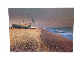 Fishing Boat LT436 On Dulwich Beach Suffolk At Dusk Vintage Postcard