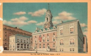 Vintage Postcard 1930's The City Hall at Portland ME Maine Pub Portland Candy Co