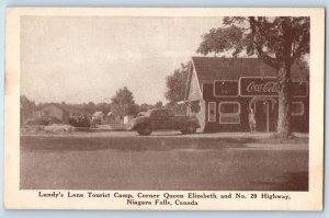 c1950's Lundy's Lane Tourist's Camp Coke Sign Car Niagara Falls Canada Postcard