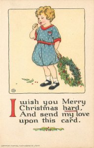 Tuck Glad Christmas 553 Postcard Wishing You A Merry Christmas Hard, Boy &Wreath
