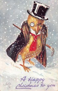 Christmas Greetings Humanized Chick in Coat & Hat Art R Clark 1920 postcard