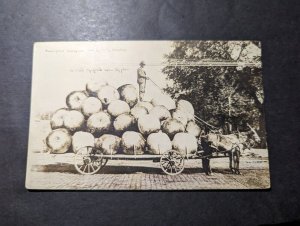 Mint USA RPPC Postcard Farmer and His Wagon of Large Pumpkins