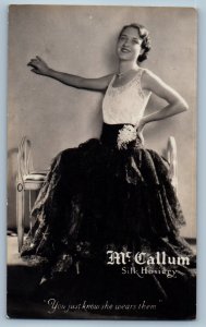 1934 McCallum Silk Hosiery Pretty Woman Fashion Advertising RPPC Photo Postcard