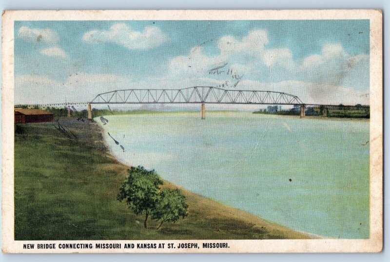 St. Joseph Missouri Postcard New Bridge Connecting Missouri Kansas c1929 Vintage