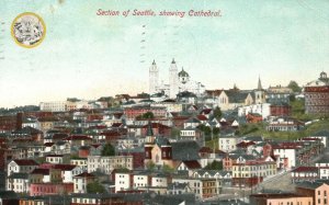 Vintage Postcard 1909 Section Of Seattle Showing Cathedral Homes Buildings Wash