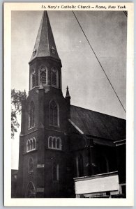 Vtg Rome New York NY St Mary's Catholic Church 1950s View Old Postcard