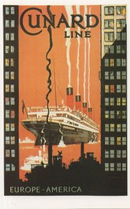 Cunard Line Ferry Ship Europe To America Route Poster Postcard