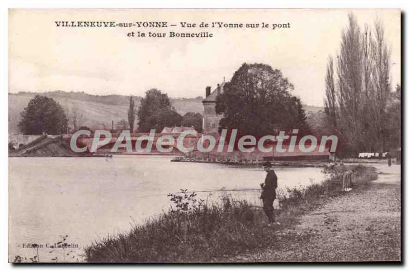 Old Postcard Villeneuve Sur Yonne Tower Bridge Bonneville