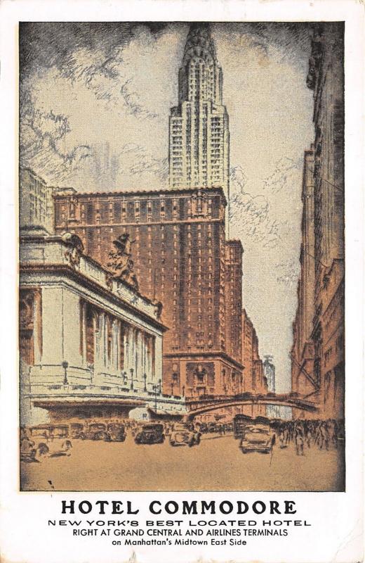 Manhattan New York City~Hotel Commodore~1950 Postcard