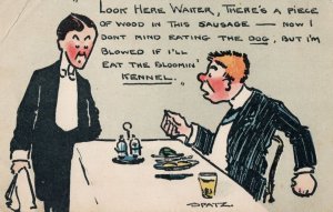 Man Served Dog Sausage Meat in Posh Restaurant Antique Comic Postcard