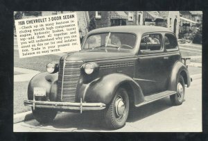 1938 CHEVROLET 2 DOOR SEDAN CAR DEALER ADVERTISING POSTCARD SUMNER IOWA