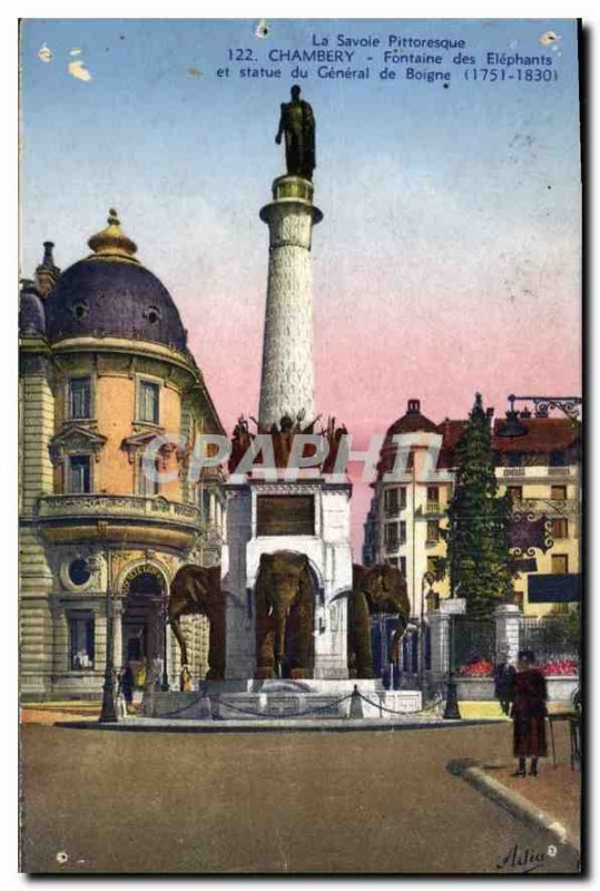 Old Postcard Savoy Picturesque Chambery and Elephants Fountain statue of Gene...