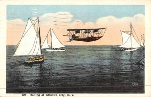 Atlantic City New Jersey Sail Boat Water Plane Antique Postcard K44564