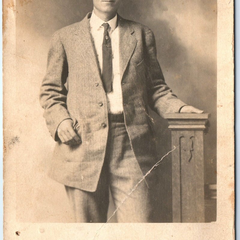 ID'd c1910s Classy Young Man RPPC Handsome Smirk Real Photo Walt Kimball A159