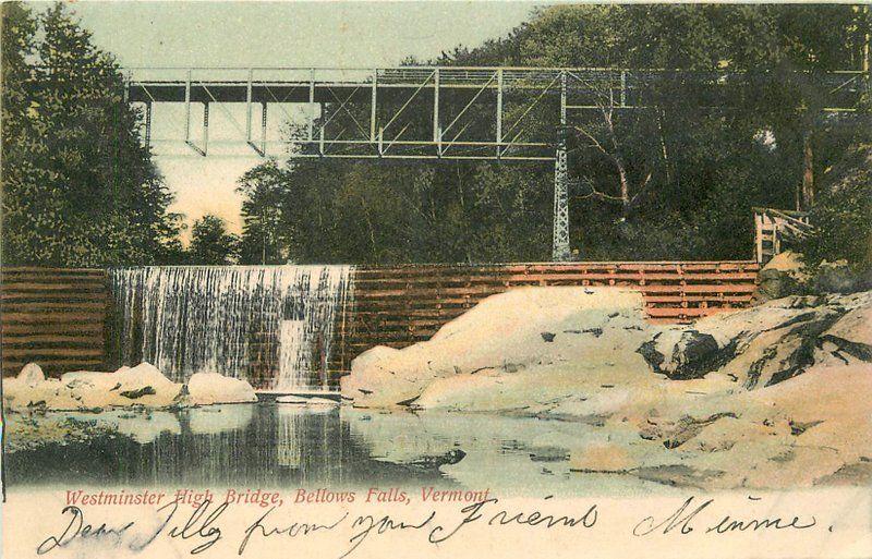 Bellows Falls Vermont C-1910 Westminster High Bridge undivided 1949