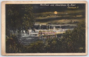 Vintage Ohio River Island Queen Night View Cincinnati Postcard 1920