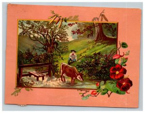 Vintage 1890's Victorian Artwork Cards - Lot of 4 Landscapes Christmas Greetings