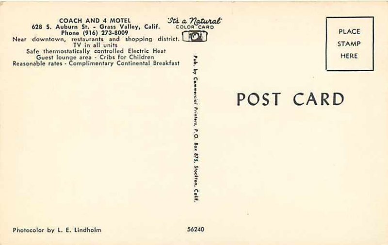 CA, Grass Valley, California, Coach & 4 Motel, Commercial Printers No 56240